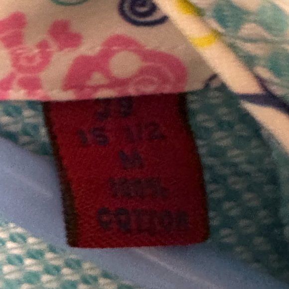 Robert Graham, Size 15.5" M, 100% Cotton, Teal with white checker pattern - Picture 6 of 7